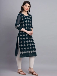 FWVLS PREMIUM GEORGETTE CHIKANKARI KURTI - M-38, Cyan-Blue