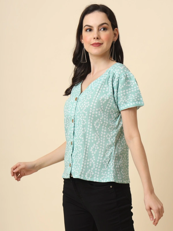 FWVL FANCY PRINTED CREP  SHORT TOP - M-38, Cyan