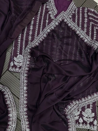 FWHB CORDING WORK EMBROIDERED READY TO WEAR SAREE WITH FULL COTI - XL, Wine