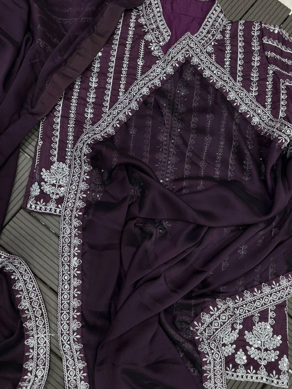 FWHB CORDING WORK EMBROIDERED READY TO WEAR SAREE WITH FULL COTI - XL, Wine