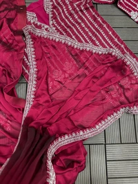 FWHB CORDING WORK EMBROIDERED READY TO WEAR SAREE WITH FULL COTI - XL, Pinkish Red