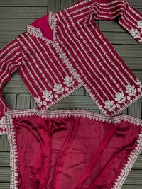 FWHB CORDING WORK EMBROIDERED READY TO WEAR SAREE WITH FULL COTI - XL, Pinkish Red
