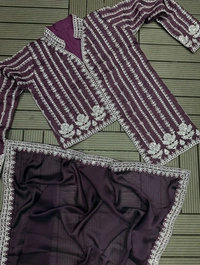 FWHB CORDING WORK EMBROIDERED READY TO WEAR SAREE WITH FULL COTI - XL, Wine