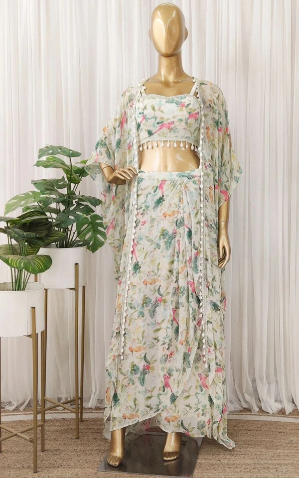 FWHB BEAUTIFUL DIGITAL PRINTED PARTY WEAR SHRUG WITH SHARARA - XL, White