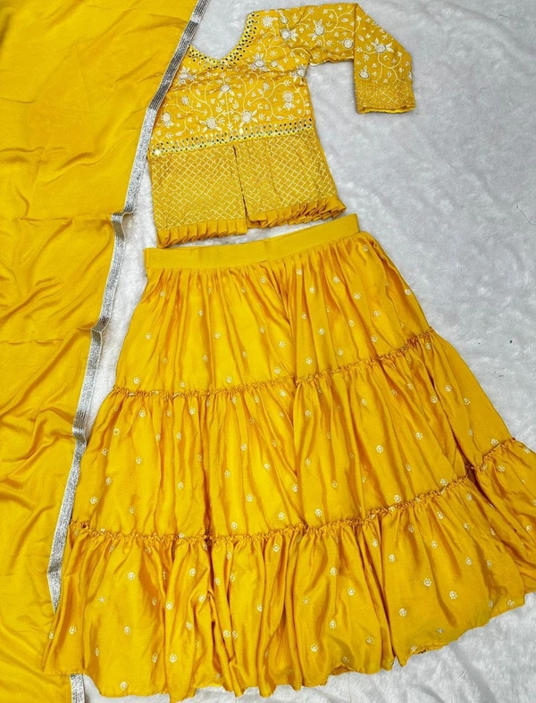 FWHB EMBROIDERY SEQUINS WORK PARTY WEAR JACKET LEHENGA WITH DUPATTA - XL, Yellow