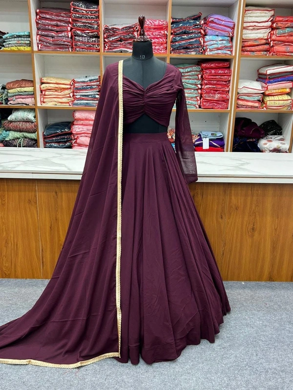 FWHB FANCY GEORGETTE LEHENGHA CHOLI FULLY STTICHED, WITH FANCY BLOUSE - XL, Magenta Red