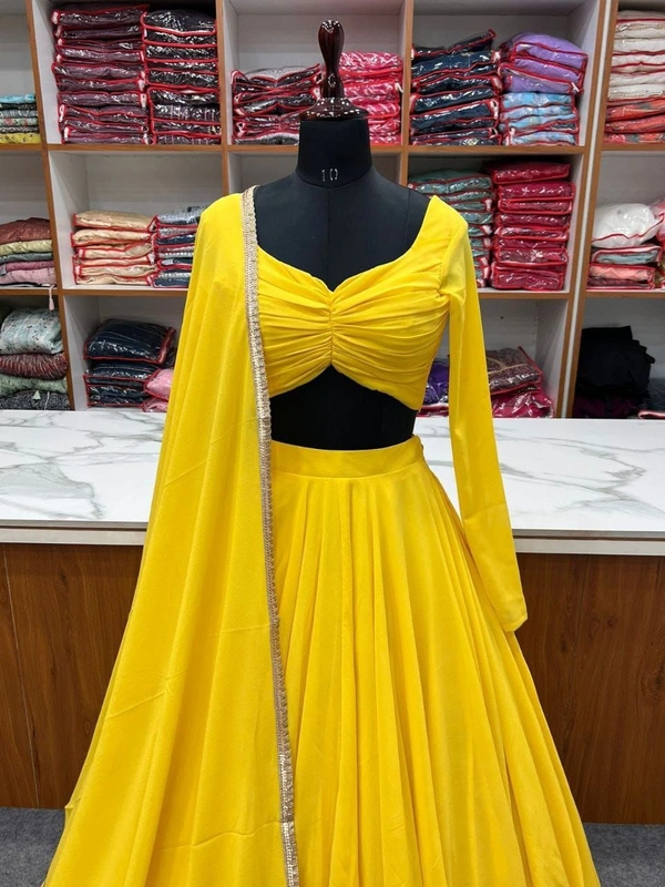 FWHB FANCY GEORGETTE LEHENGHA CHOLI FULLY STTICHED, WITH FANCY BLOUSE - L, Yellow