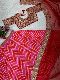 FWHB PRINTED LEHENGA WITH HEAVY EMBROIDERED BLOUSE AND ORGANZA DUPATTA - XL, Red