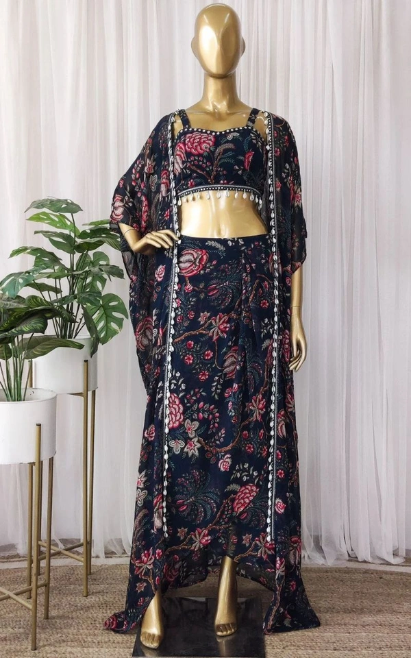 FWHB BEAUTIFUL DIGITAL PRINTED PARTY WEAR SHRUG WITH SHARARA - XL, Black