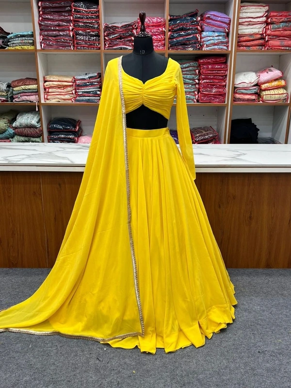 FWHB FANCY GEORGETTE LEHENGHA CHOLI FULLY STTICHED, WITH FANCY BLOUSE - L, Yellow