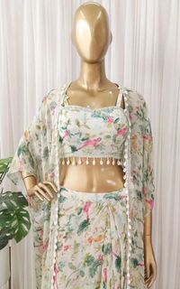 FWHB BEAUTIFUL DIGITAL PRINTED PARTY WEAR SHRUG WITH SHARARA - XL, White