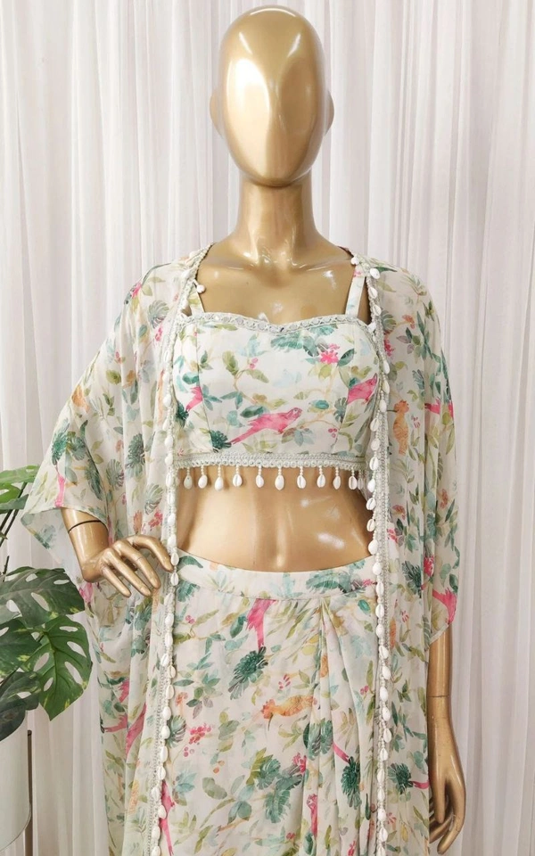 FWHB BEAUTIFUL DIGITAL PRINTED PARTY WEAR SHRUG WITH SHARARA - XL, White