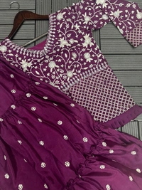 FWHB EMBROIDERY SEQUINS WORK PARTY WEAR JACKET LEHENGA WITH DUPATTA - XL, Wine