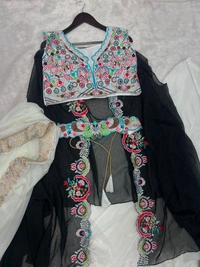 FWHB ORGENZA SHRUG WITH THREAD SEQUINS WORK BLOUSE AND SHARARA - XXL-44, White