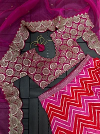 FWHB PRINTED LEHENGA WITH HEAVY EMBROIDERED BLOUSE AND ORGANZA DUPATTA - XL, PINK
