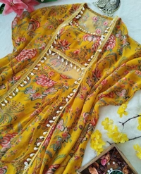 FWHB BEAUTIFUL DIGITAL PRINTED PARTY WEAR SHRUG WITH SHARARA - XL, Yellow