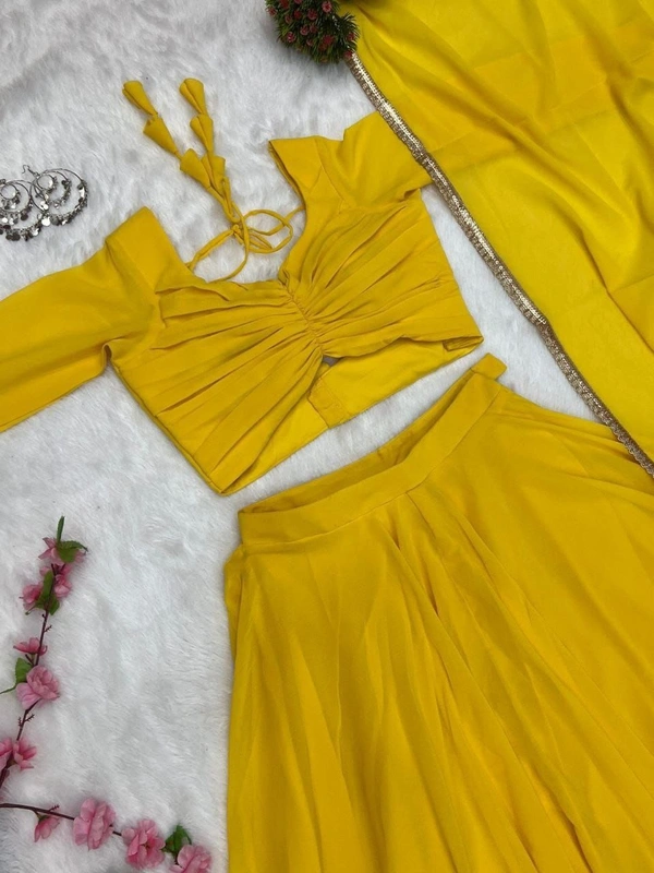 FWHB FANCY GEORGETTE LEHENGHA CHOLI FULLY STTICHED, WITH FANCY BLOUSE - L, Yellow