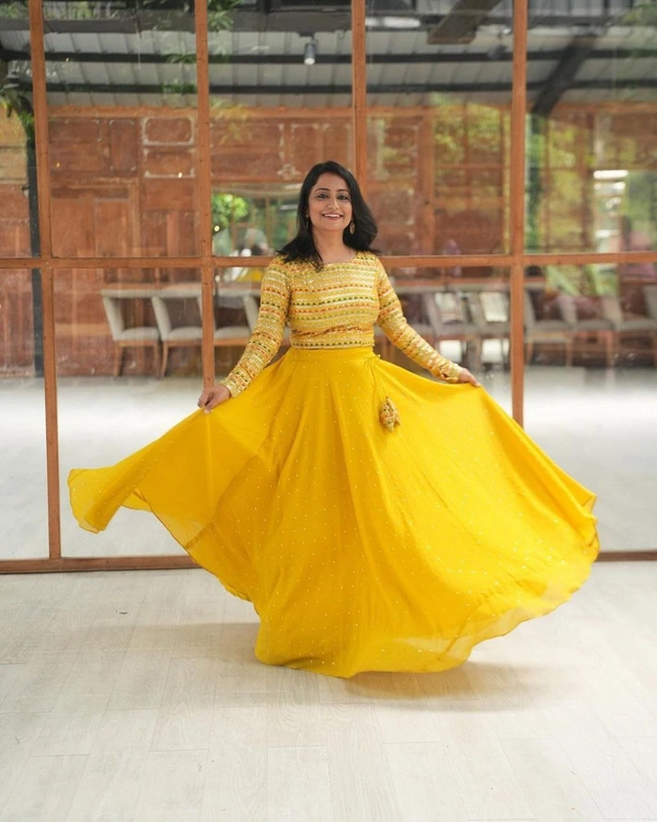 FWHB HALDI SPECIAL EMBROIDERY WORK READY READY TO WEAR LEHENGA CHOLI - XL, Yellow