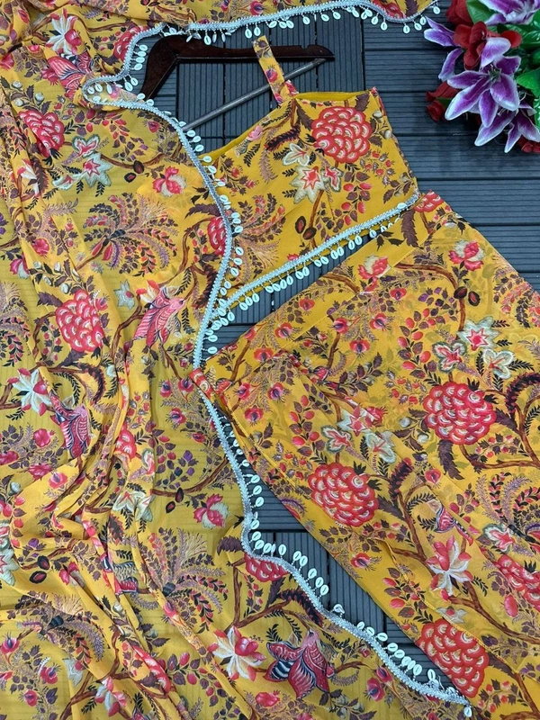 FWHB BEAUTIFUL DIGITAL PRINTED PARTY WEAR SHRUG WITH SHARARA - XL, Yellow