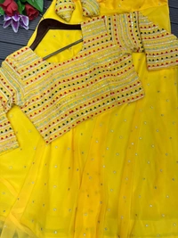 FWHB HALDI SPECIAL EMBROIDERY WORK READY READY TO WEAR LEHENGA CHOLI - XL, Yellow