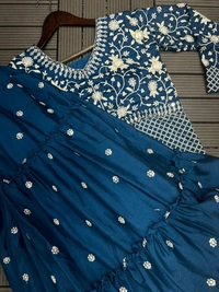 FWHB EMBROIDERY SEQUINS WORK PARTY WEAR JACKET LEHENGA WITH DUPATTA - XL, Blue