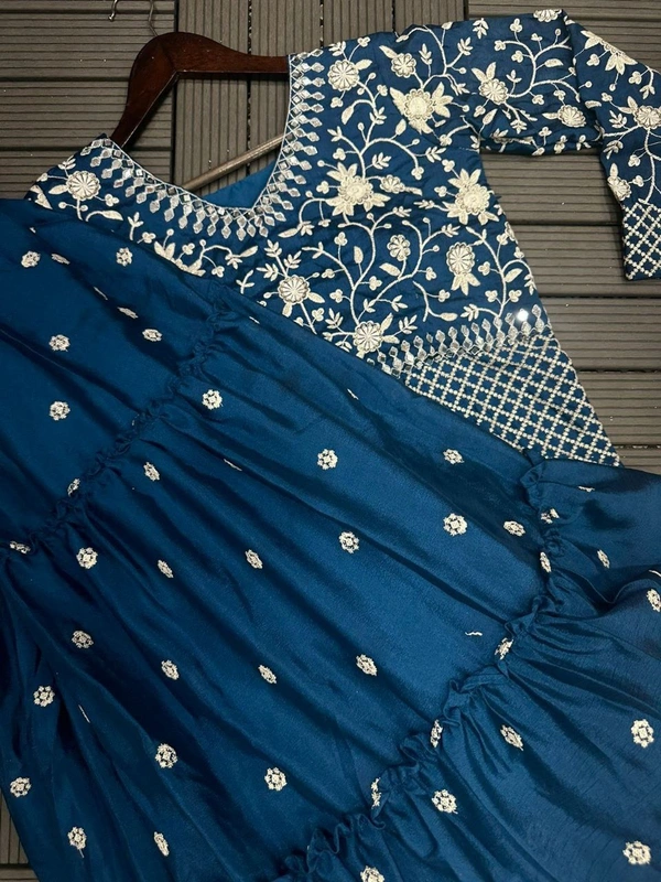 FWHB EMBROIDERY SEQUINS WORK PARTY WEAR JACKET LEHENGA WITH DUPATTA - XL, Blue
