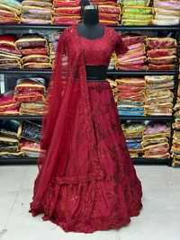 FWHB PARTY WEAR SEQUINS WORK GEORGETTE LEHENGA CHOLI DUPATTA - XL-42, Maroon