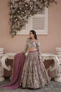 FWKA DESIGNER SEQUINS WORK PARTY WEAR GEOEGETTE LEHENGA CHOLI WITH DUPATTA - XL-42, Copper Rose