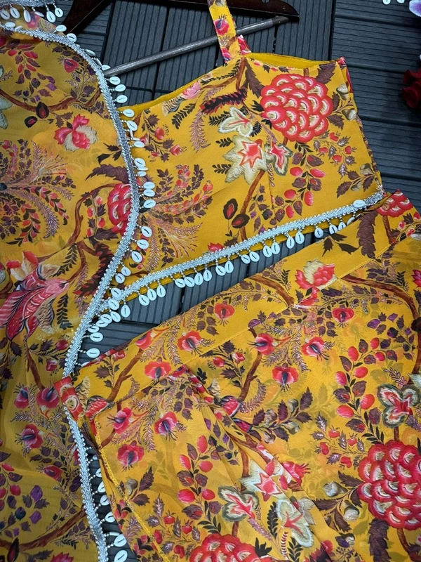 FWHB BEAUTIFUL DIGITAL PRINTED PARTY WEAR SHRUG WITH SHARARA - XL, Yellow
