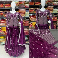 FWHB EMBROIDERY SEQUINS WORK PARTY WEAR JACKET LEHENGA WITH DUPATTA - XL, Wine