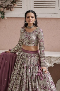 FWKA DESIGNER SEQUINS WORK PARTY WEAR GEOEGETTE LEHENGA CHOLI WITH DUPATTA - XL-42, Copper Rose