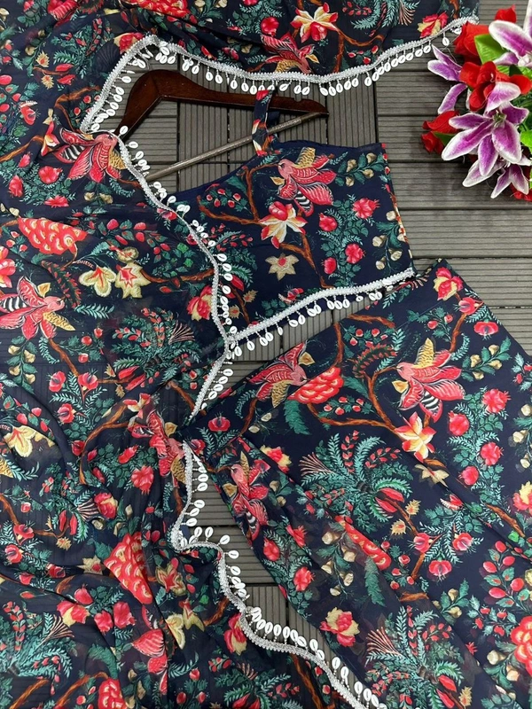 FWHB BEAUTIFUL DIGITAL PRINTED PARTY WEAR SHRUG WITH SHARARA - XL, Black
