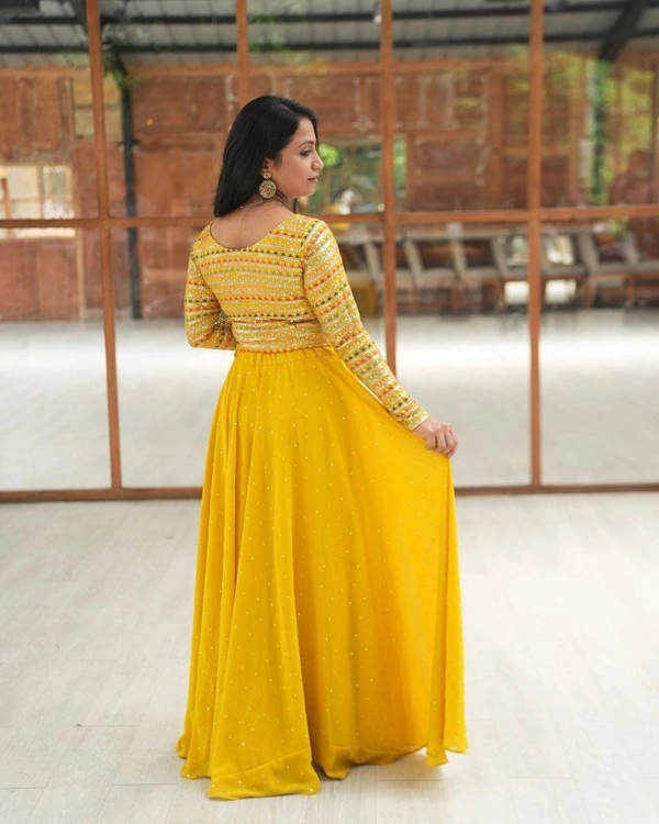 FWHB HALDI SPECIAL EMBROIDERY WORK READY READY TO WEAR LEHENGA CHOLI - XL, Yellow