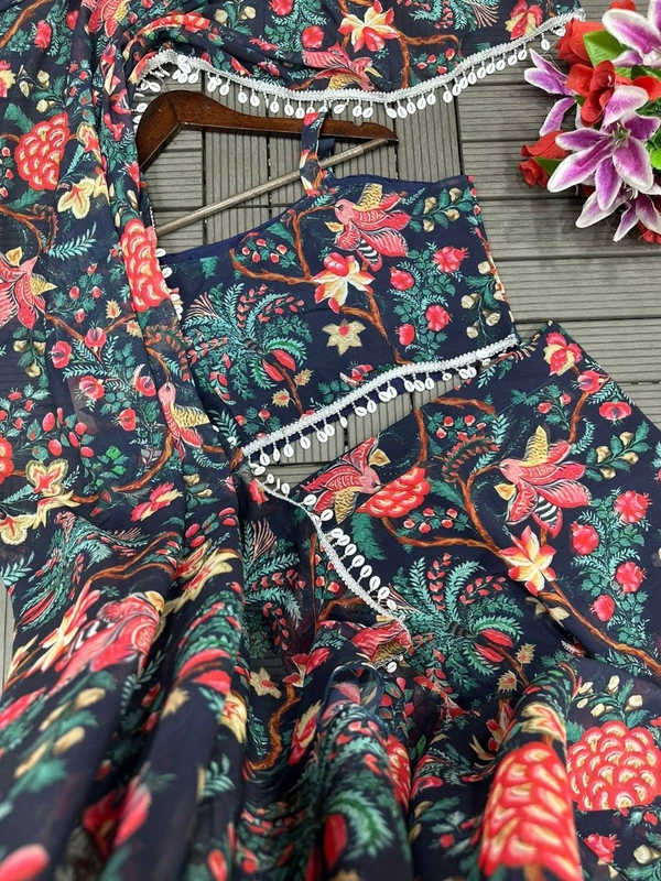 FWHB BEAUTIFUL DIGITAL PRINTED PARTY WEAR SHRUG WITH SHARARA - XL, Black