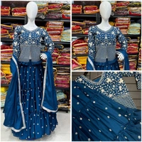 FWHB EMBROIDERY SEQUINS WORK PARTY WEAR JACKET LEHENGA WITH DUPATTA - XL, Blue