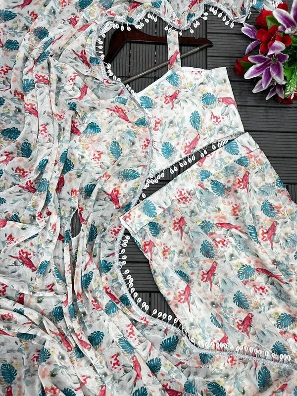 FWHB BEAUTIFUL DIGITAL PRINTED PARTY WEAR SHRUG WITH SHARARA - XL, White