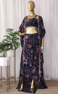 FWHB BEAUTIFUL DIGITAL PRINTED PARTY WEAR SHRUG WITH SHARARA - XL, Black