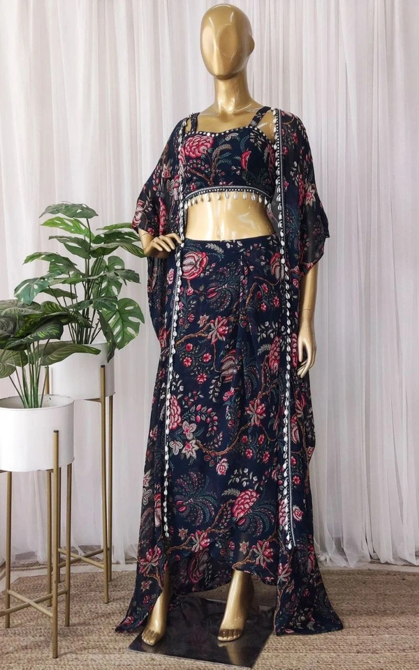 FWHB BEAUTIFUL DIGITAL PRINTED PARTY WEAR SHRUG WITH SHARARA - XL, Black