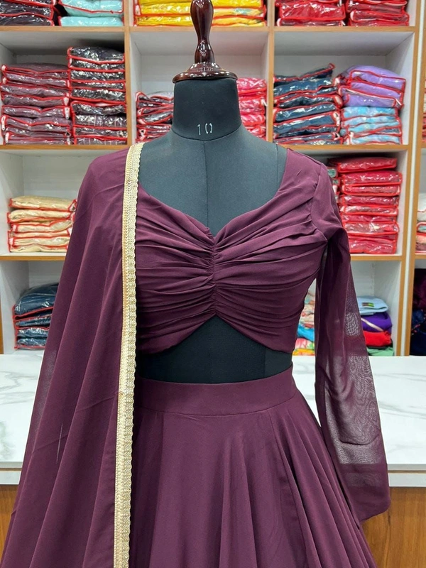 FWHB FANCY GEORGETTE LEHENGHA CHOLI FULLY STTICHED, WITH FANCY BLOUSE - XL, Magenta Red