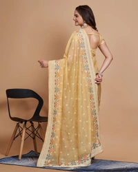 FEVLS PARTY WEAR TABBY SILK ORGANZA SAREE WITH BLOUSE PIECE - Mustered