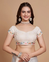 FEVLS PARTY WEAR TABBY SILK ORGANZA SAREE WITH BLOUSE PIECE - Cream