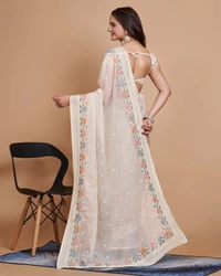 FEVLS PARTY WEAR TABBY SILK ORGANZA SAREE WITH BLOUSE PIECE - Cream