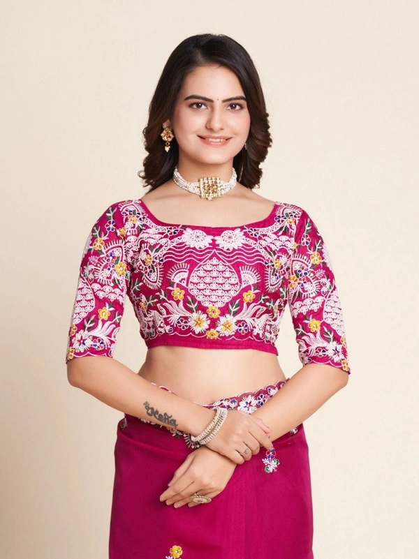 FWVLS SOFT SIMMER CHIFFON PARTY WEAR CUTWORK SAREE WITH BLOUSE PIECE - Rose