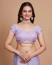 FEVLS PARTY WEAR TABBY SILK ORGANZA SAREE WITH BLOUSE PIECE - Light Purple