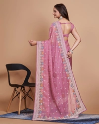 FEVLS PARTY WEAR TABBY SILK ORGANZA SAREE WITH BLOUSE PIECE - Pink