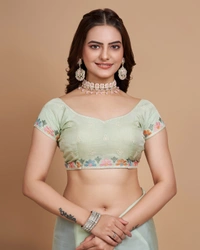 FEVLS PARTY WEAR TABBY SILK ORGANZA SAREE WITH BLOUSE PIECE - Pista