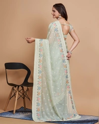 FEVLS PARTY WEAR TABBY SILK ORGANZA SAREE WITH BLOUSE PIECE - Pista