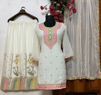 FWVFLC QUALITY GEORGETTE TOP WITH BEAUTIFUL FULLY EMBROIDERED GEORGETTE PLAZZO  - XXL, White
