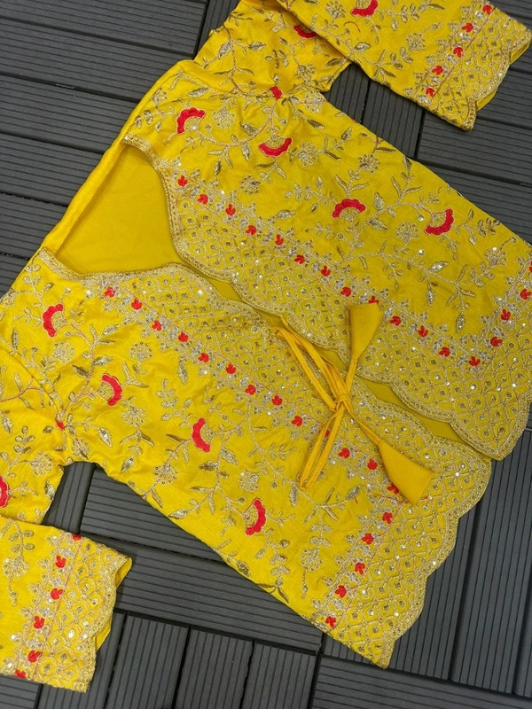 FWHB TRENDING SPECIAL CORDING WORK READY TO WEAR SAREE WITH FULL KOTI - XXL, Yellow