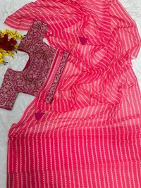 FWHB READY TO WEAR SAREE WITH STITCHED EMBROIDERED BLOUSE - XL, Coral Red